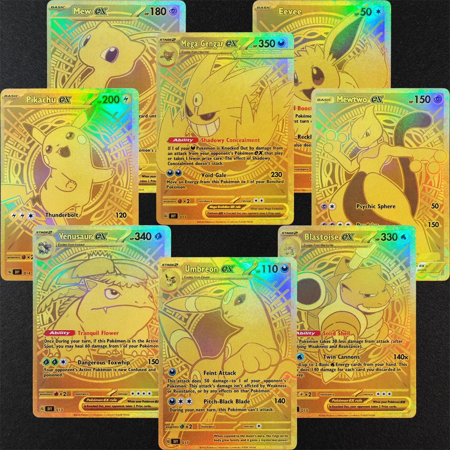DIY Version PTCG Pokemon English Gold Card Blastoise Umbreon Mewtwo Venusaur Eevee Mega Gengar Game Collection Card Toy