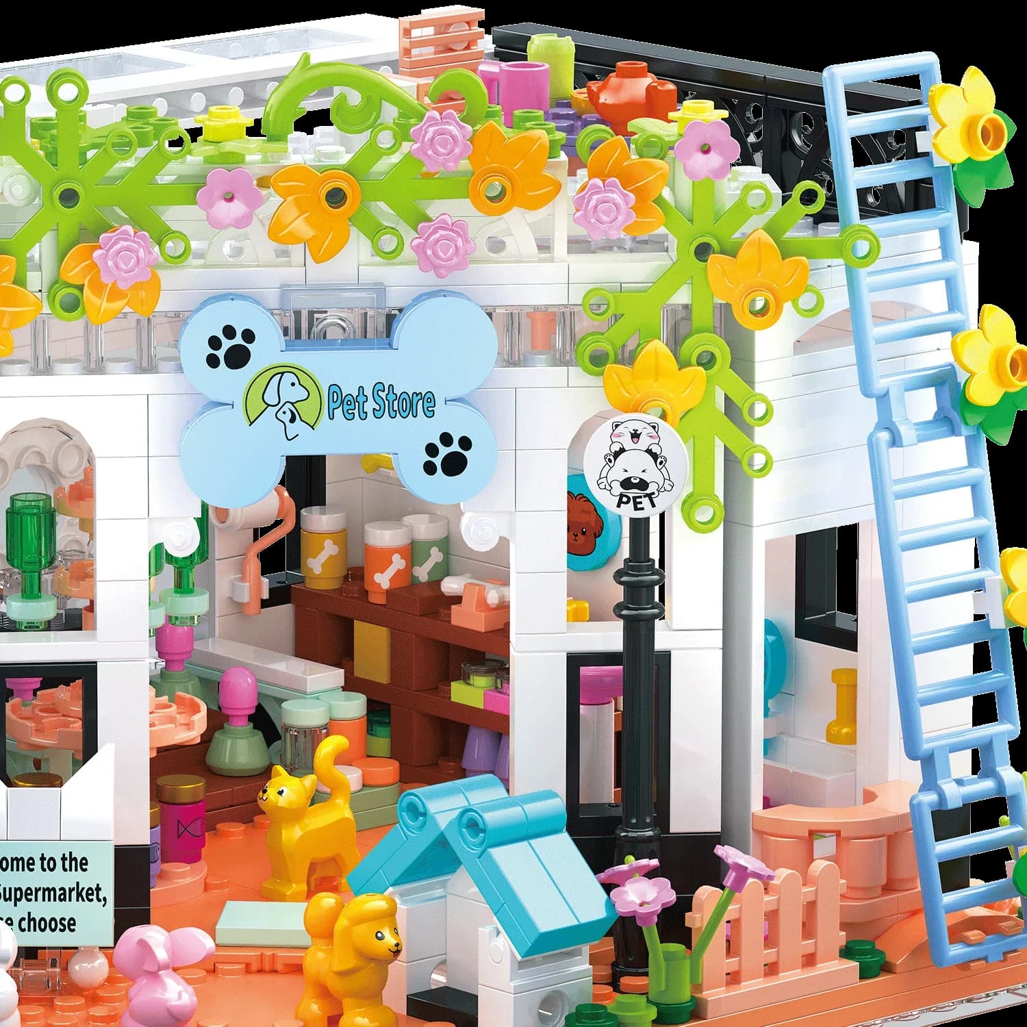 Negozio di animali Gatto Cane Blocchi di costruzione Casa carina Street View Assemblare Mattoni Set Kit Ragazze Modello di mattoni Decorazioni per la casa Giocattolo per bambini Bambini