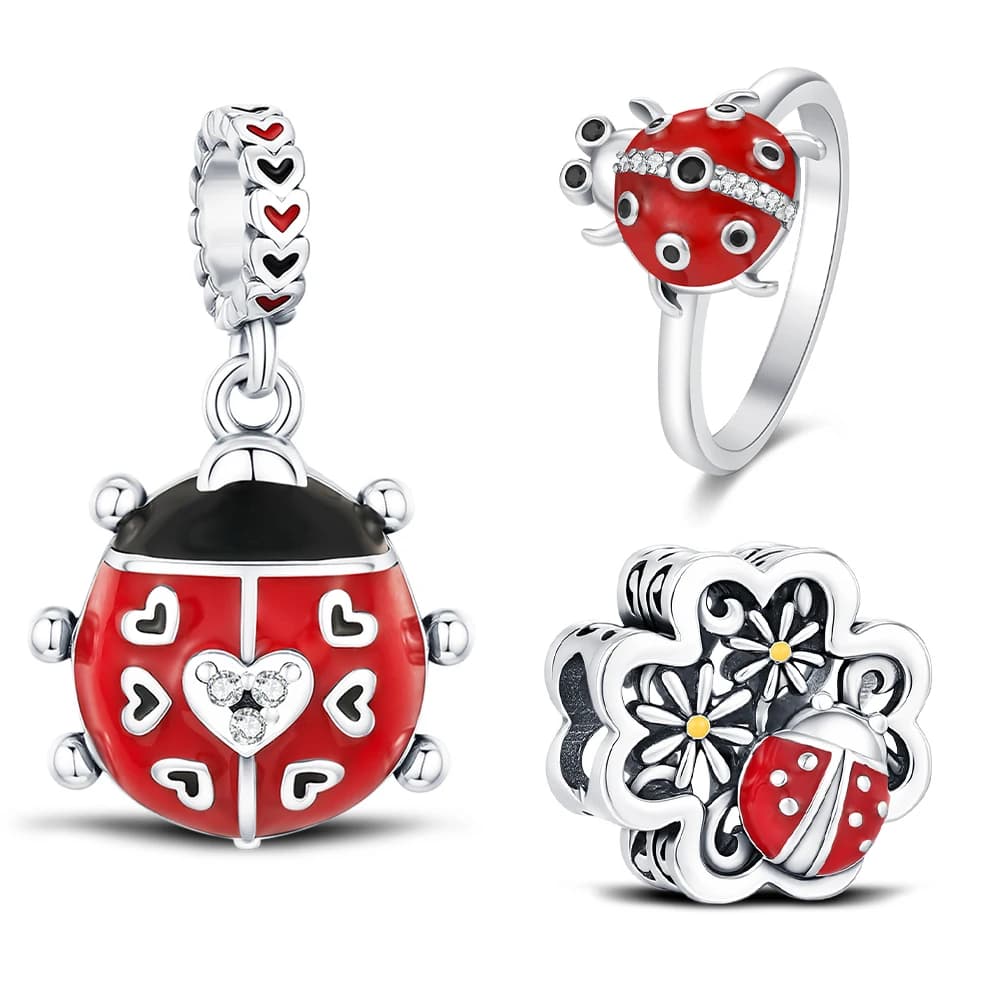 Ciondoli in argento sterling 925 serie coccinella pendenti con quadrifoglio adatti per braccialetti originali perline gioielli da donna che fanno regali fai da te