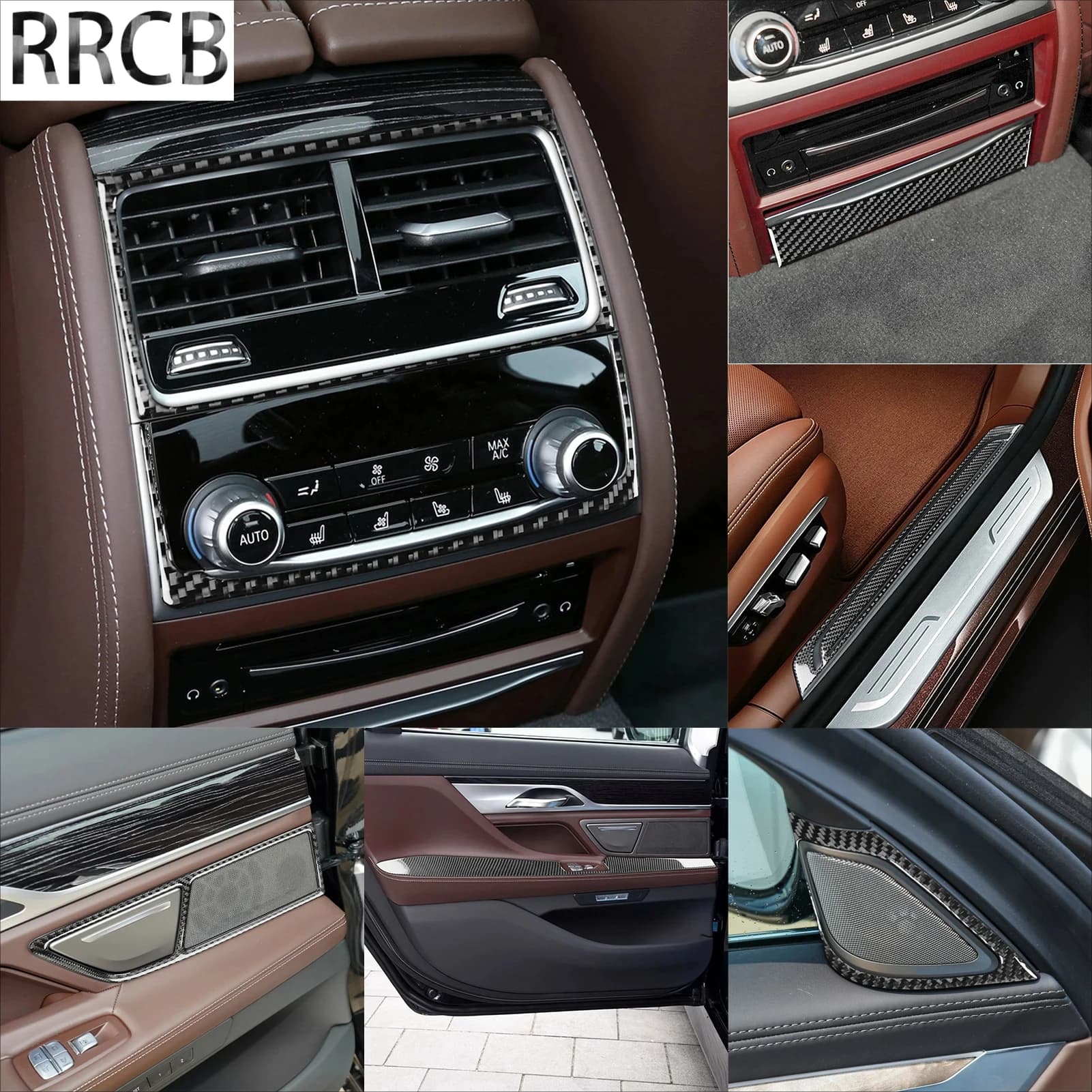 Per BMW Serie 7 G11 G12 Accessori Interni 2015-2022 Gear Cruscotto Maniglia Finestra ascensore Set Completo Nero Adesivo In Fibra di Carbonio