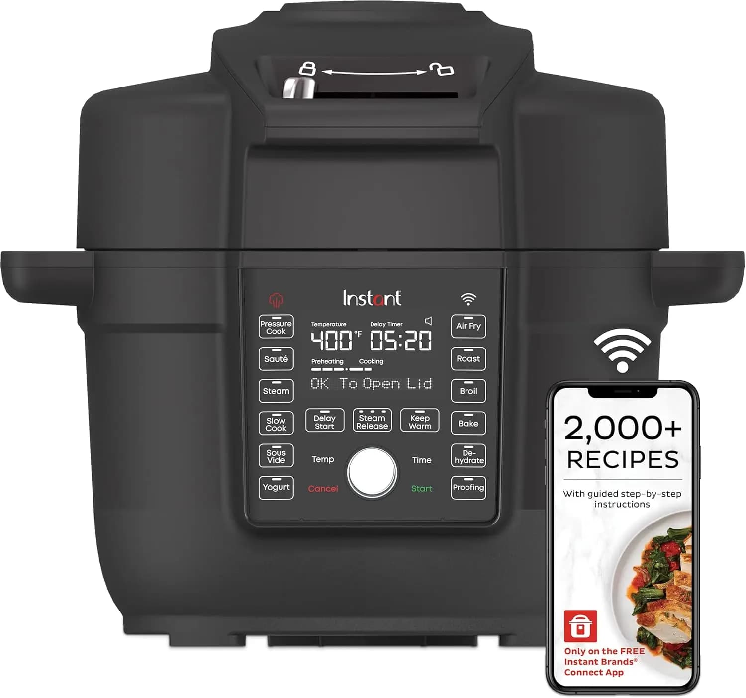 Combinazione friggitrice ad aria e pentola a pressione da 6,5 litri con WiFi, funzioni 13 in 1: salteate, cottura lenta, cottura al forno, vapore, arrosto e altro ancora
