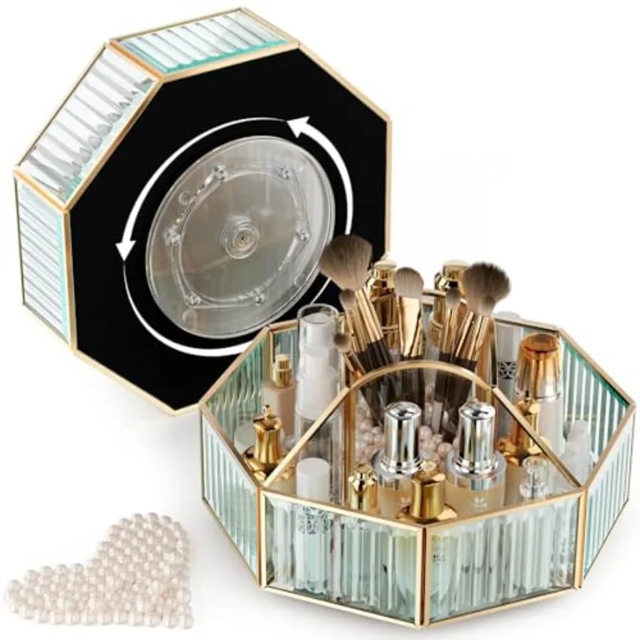 360 ° Organizer Swivel for Makeup with Brush Door, for Banking and Bath, Container for Cosmetics and Perfume