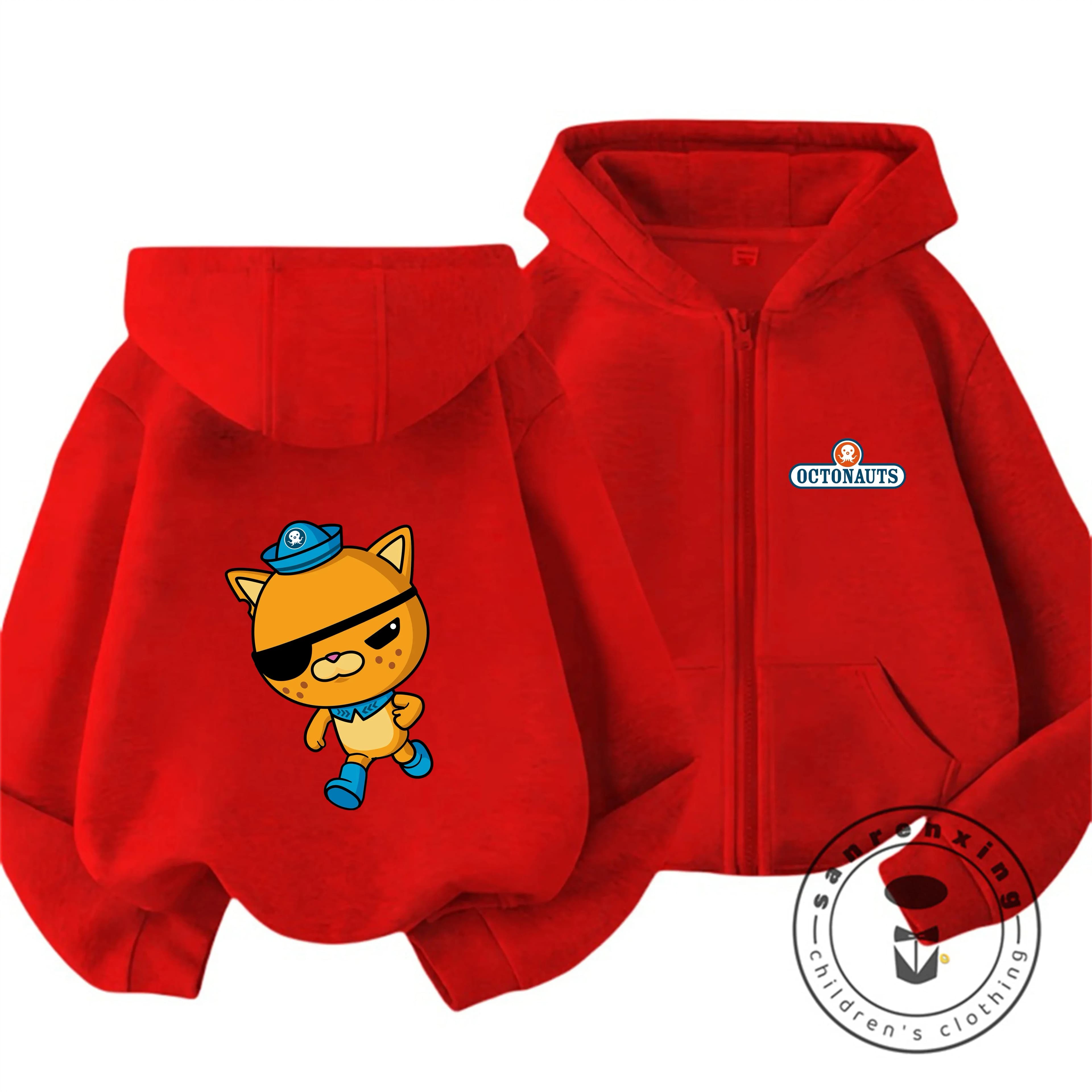 Felpa con Cappuccio e Zip per Bambini 3-14 Anni, Tema Octonauts, Autunno Inverno 2026, Stile Casual e Trendy, Cartone Animato Kawaii, Moda Streetwear