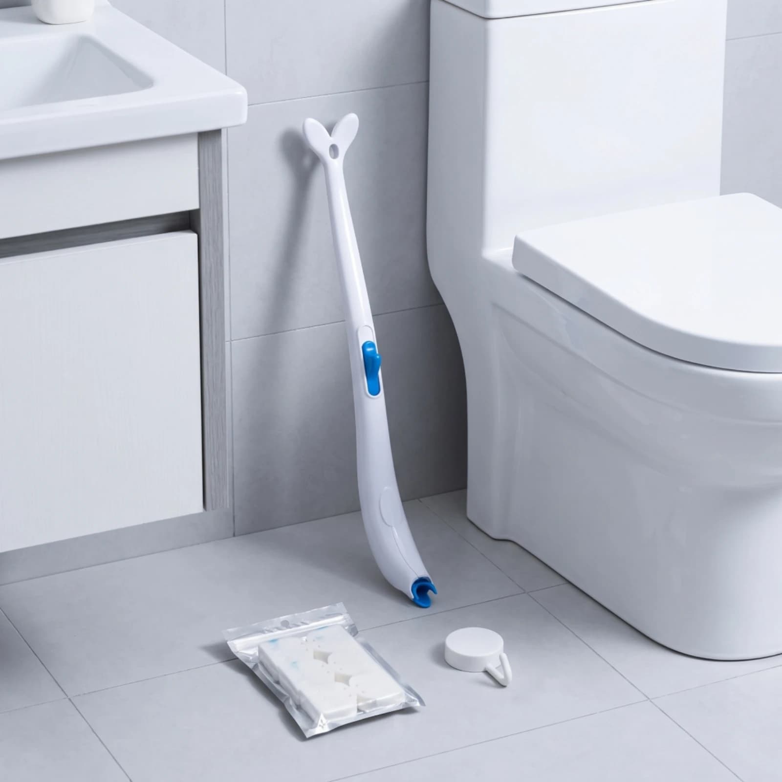 Disposable Toilet Brush with Stand Replaceable Toilet Cleaning System with Refill Heads Cleaner Space-Saving Compact
