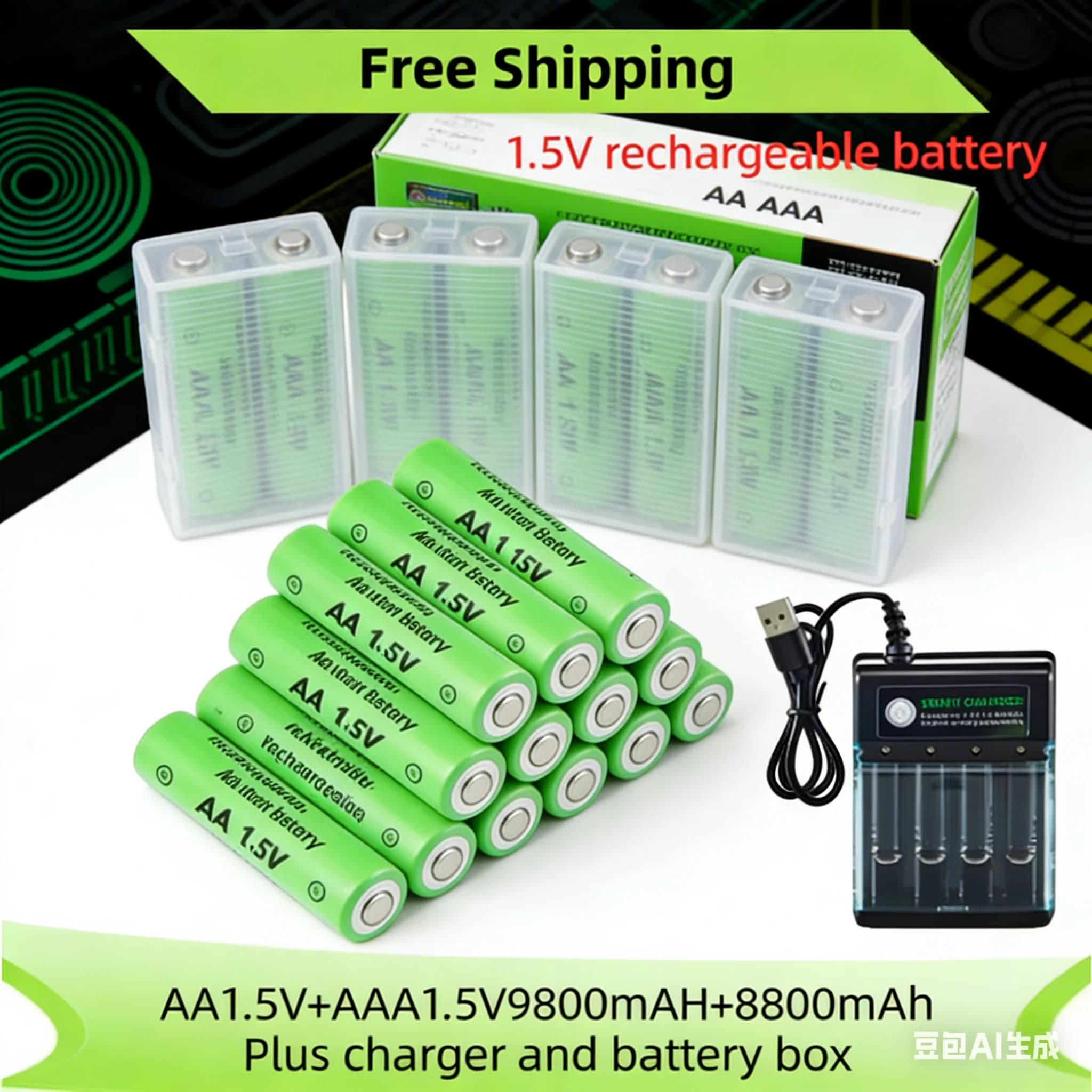 Batteria ricaricabile Hotsale 1.5V AA 9800mAh + AAA 8800mAh + caricabatterie per computer Orologio Radio Videogioco Fotocamera digitale AA AAA