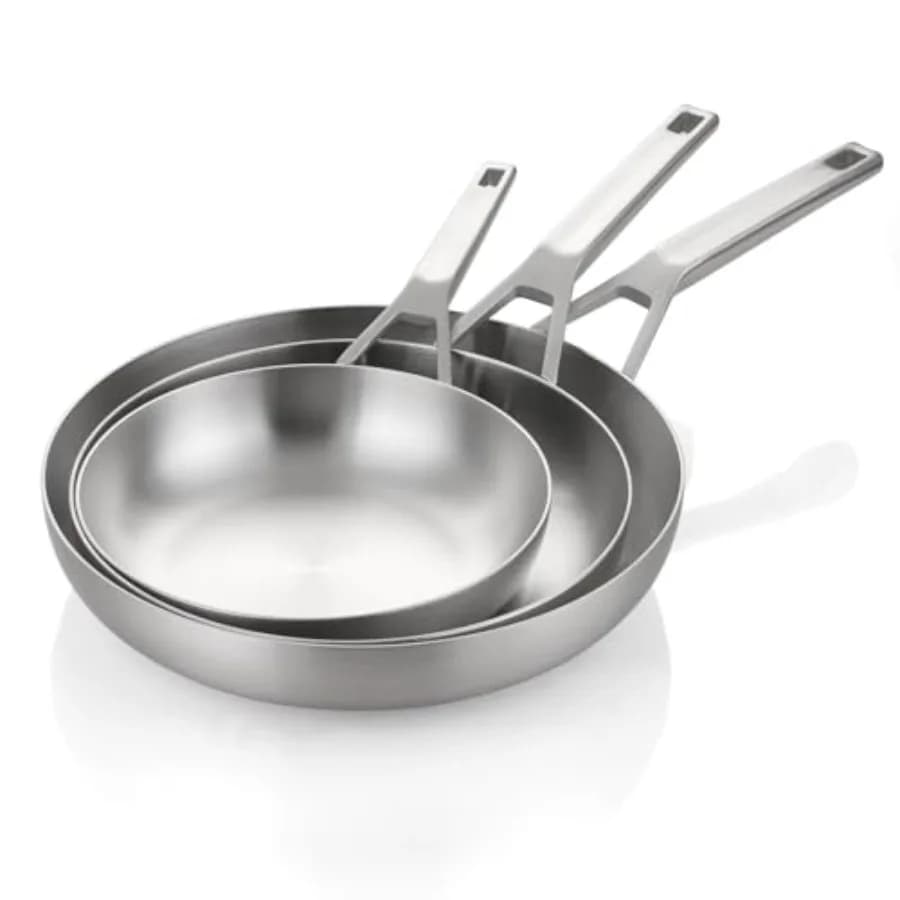 Set of stainless steel pots for all cooking floors up to 600 °F Stainless Steel Tri-Ply pans Set + Chef 10"+12" Anti-stick