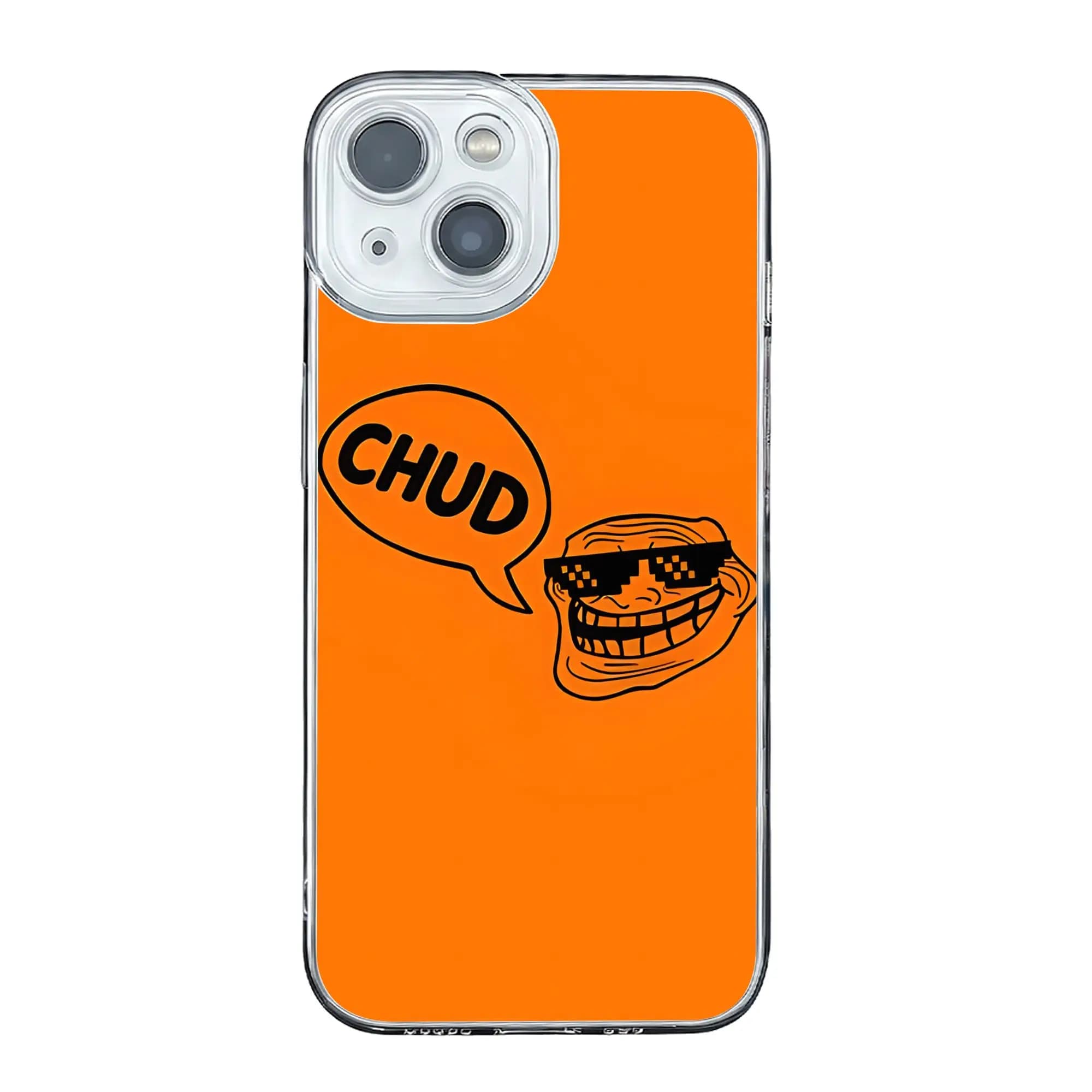 Cover per iPhone 17 16 15 14 13 12 11 Pro Max con Troll Face e Scritta CHUD, Anti-collisione
