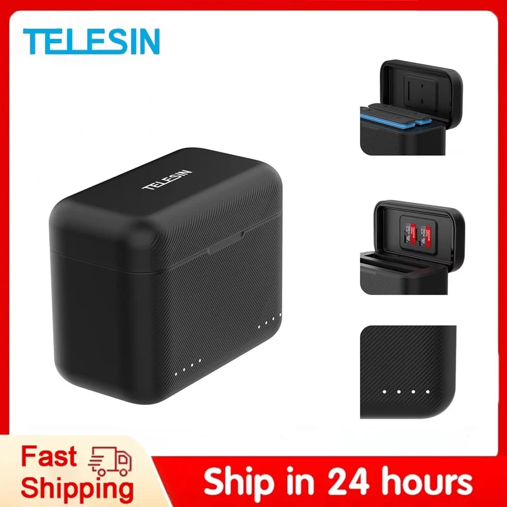 TELESIN Per Insta360 X3 X4 Caricabatteria Custodia di Ricarica Portatile Scheda TF Scatola di Immagazzinaggio Hub di Ricarica TypeC Doppio Caricatore Slot