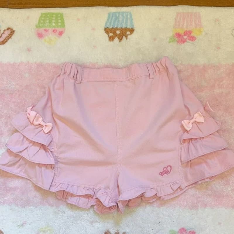 Pantaloncini stile Lolita dolce rosa Donna Estate Kawaii Elastico in vita con volant Pantaloni corti con fiocco Ragazza Pantaloncini carini estetici giapponesi Y2k
