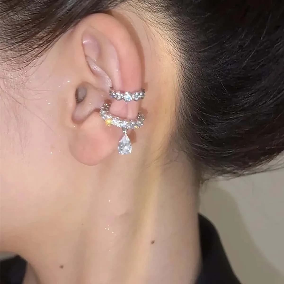 Silver Color Zirconia Pearl Clip On Earrings for Women Geometric Ear Cuff Without Piercing Girl Jewelry Gifts