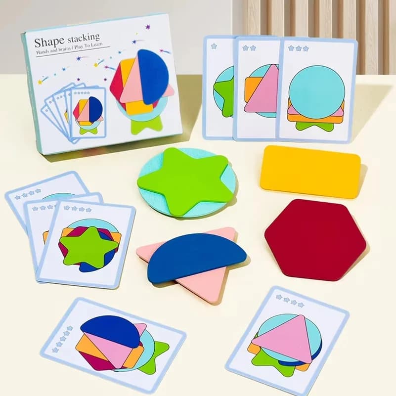 Wooden Geometric Shapes Stacked Color Recognition Games Fun Shape Stacking Puzzles Logical Thinking Training Educational Toys