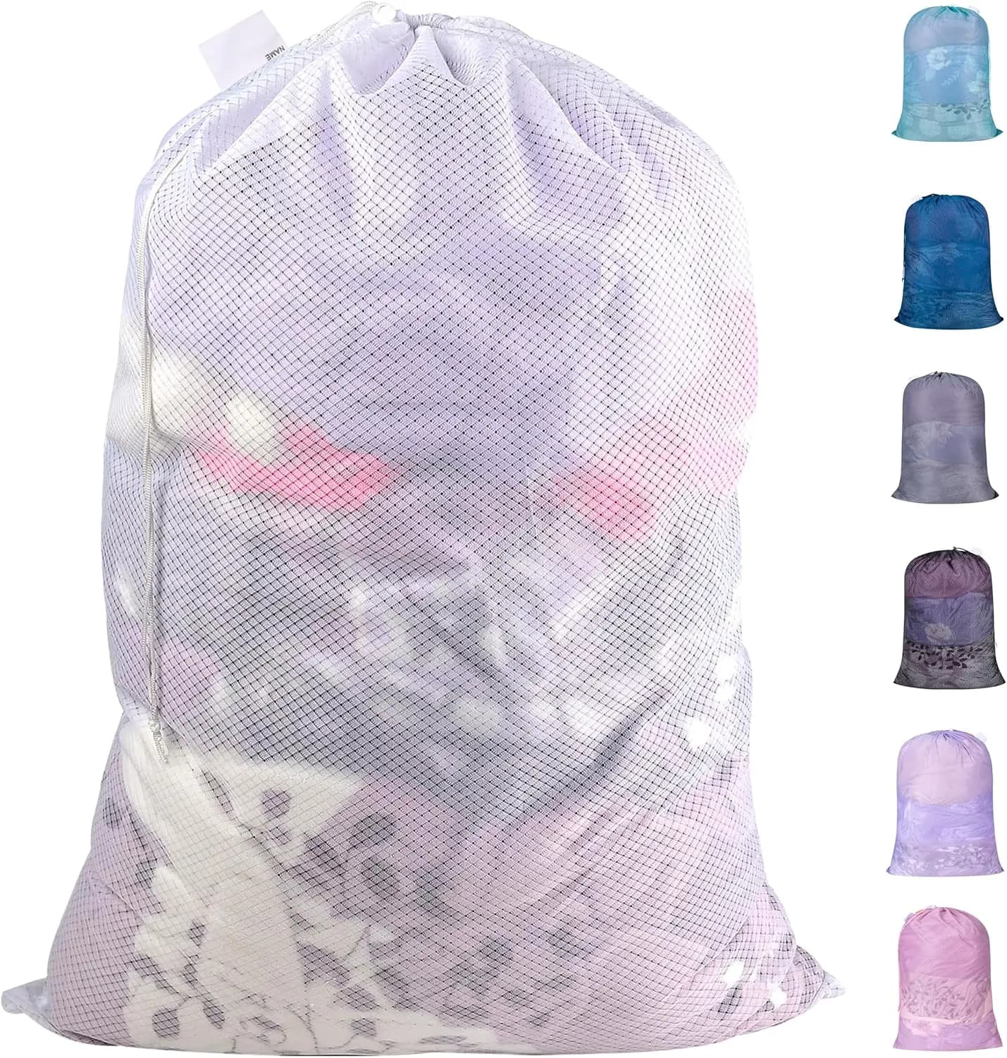 Heavy Duty Diamond Mesh Laundry Bags 24x36' - Machine Washable Large Commercial Grade Laundry Bag with Drawstring & ID Tag for C