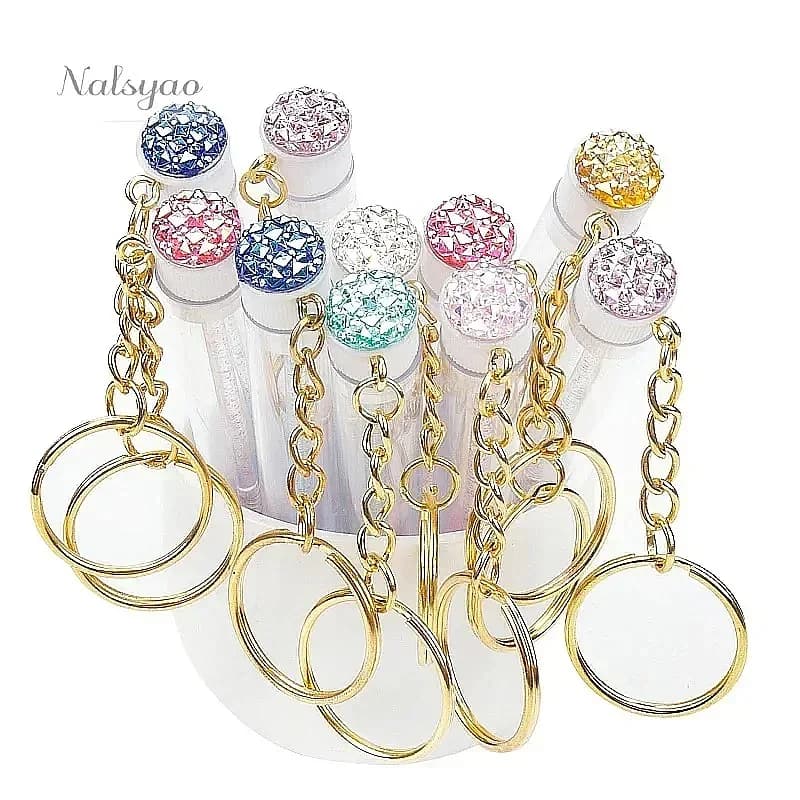 10 Pcs Tube Eyelash Brush with Gold Keychain Glitter Mascara Wand for Women Lash Extension Micro Comb Container