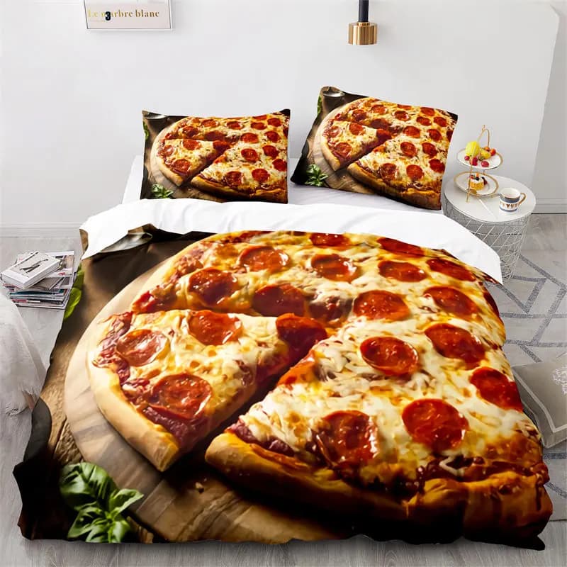 Copripiumino creativo Fast Food Pizza Hamburger stampa copripiumino Set biancheria da letto in microfibra King Queen For Kids Teen Room Decor