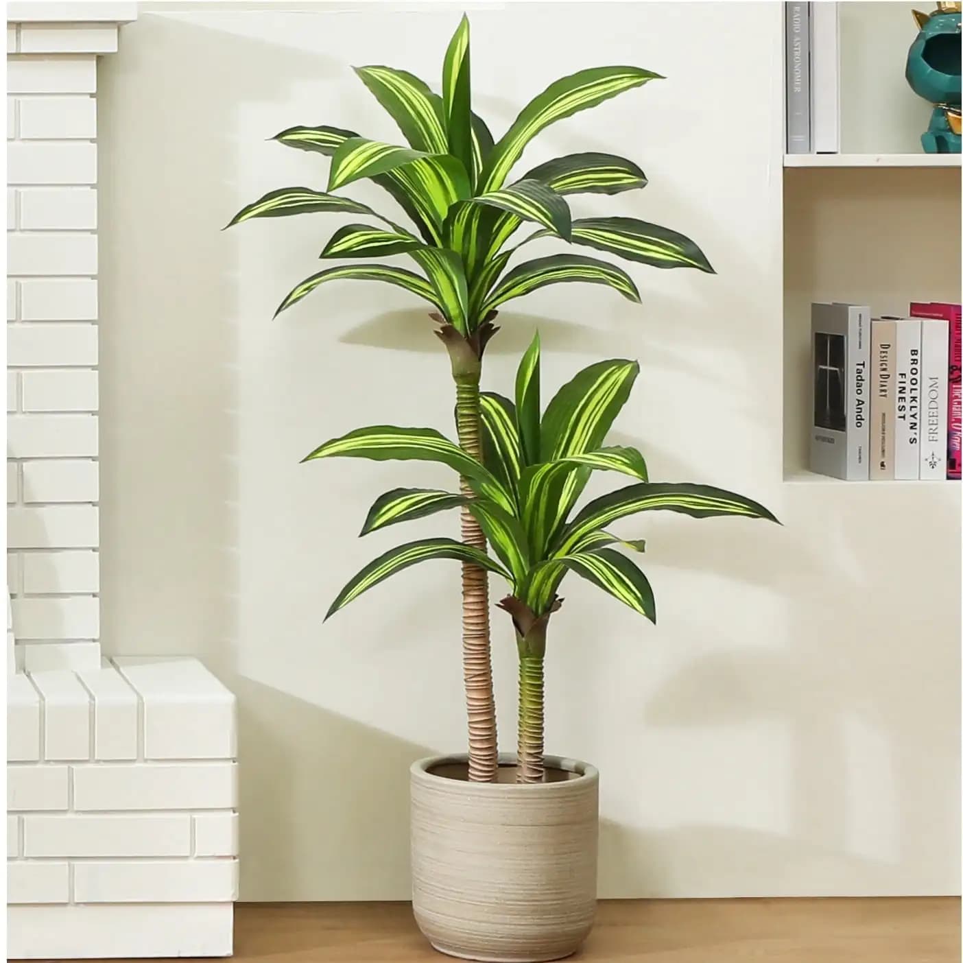 DR.Planzen Artificial Plants, 4ft Fake Dracaena Tree in Black Plastic Pot, Faux Plants Indoor Outdoor Decor, Silk Plants for Home Decor Office Porch Patio Perfect Housewarming Gift