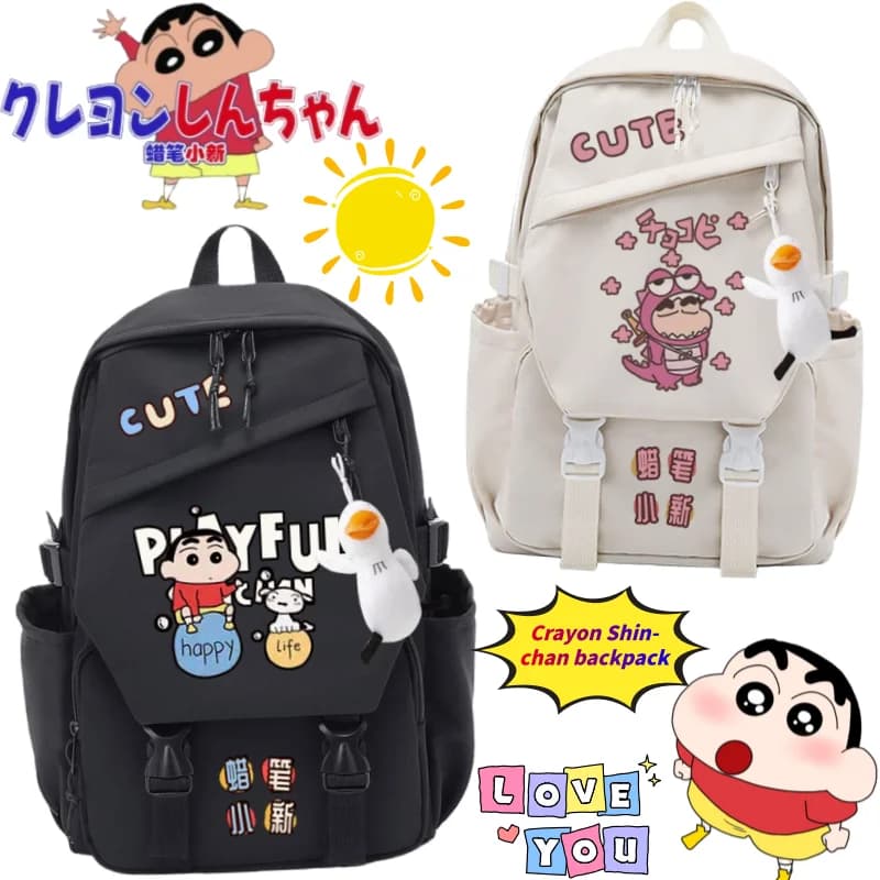 New School Backpack Crayon Shin-chan Nohara Shiro, Creative and High Quality, with Print Anime Cartoon, Great Capacity, Portable and Casual