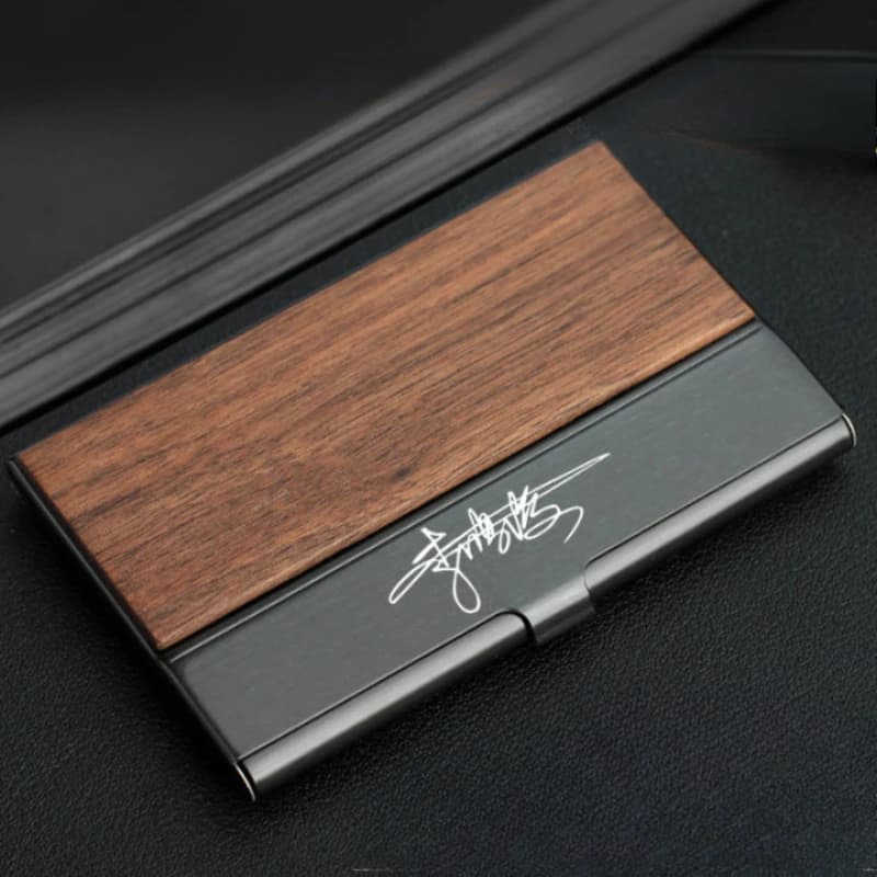 Wooden business card holder with custom logo, stainless steel business card holder, laser engraving, wooden clip, custom gift for business