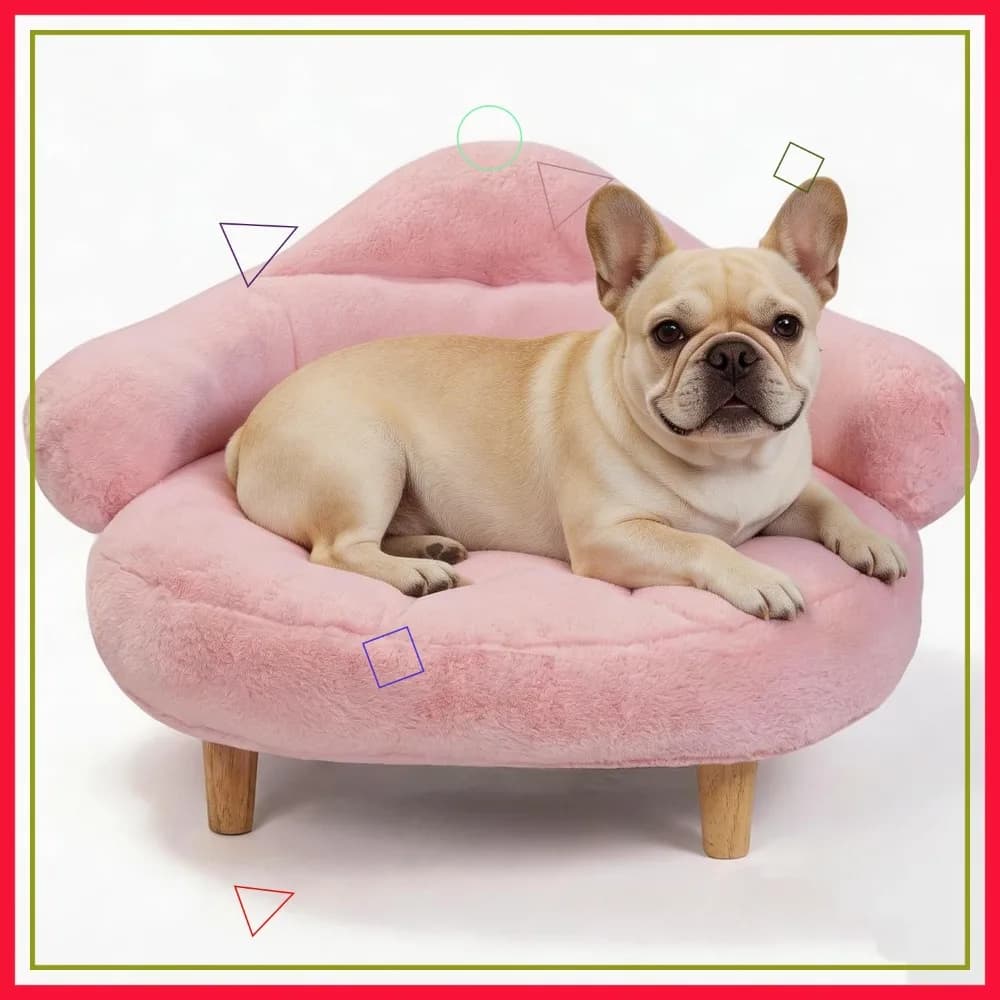 Divano Letto Rialzato per Cani, Grazioso Divano per Cani di Piccola e Media Taglia, Letto Rialzato con Rivestimento Lavabile, Gambe in Legno, Letto Moderno per Animali Domestici Rosa Chiaro