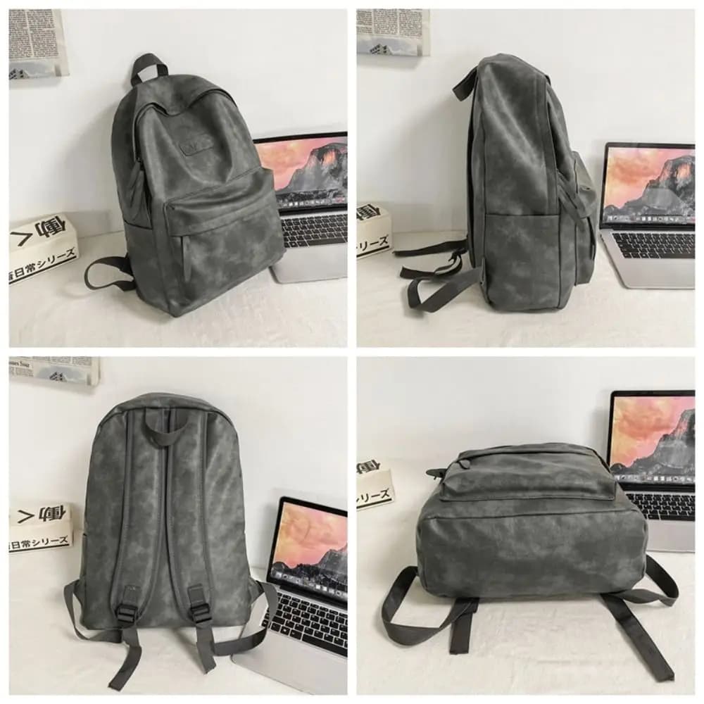 Korean Style Leather Backpack Men Multiple Pockets Waterproof Travel Bag All-match Handbag Teens Schoolbag Boys Girls