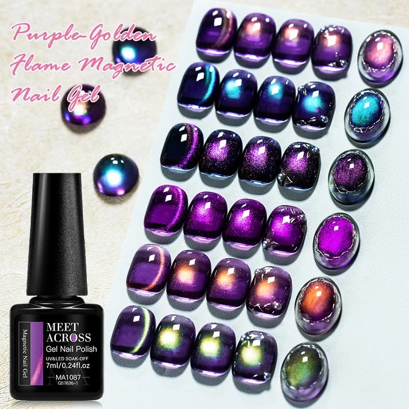 1pc 7ml Smalto Semipermanente Magnetico Viola Dorato Effetto Occhio di Gatto Facile da Applicare Lunga Durata Qualità Professionale Forniture per Unghie Gel Vernice Manicure