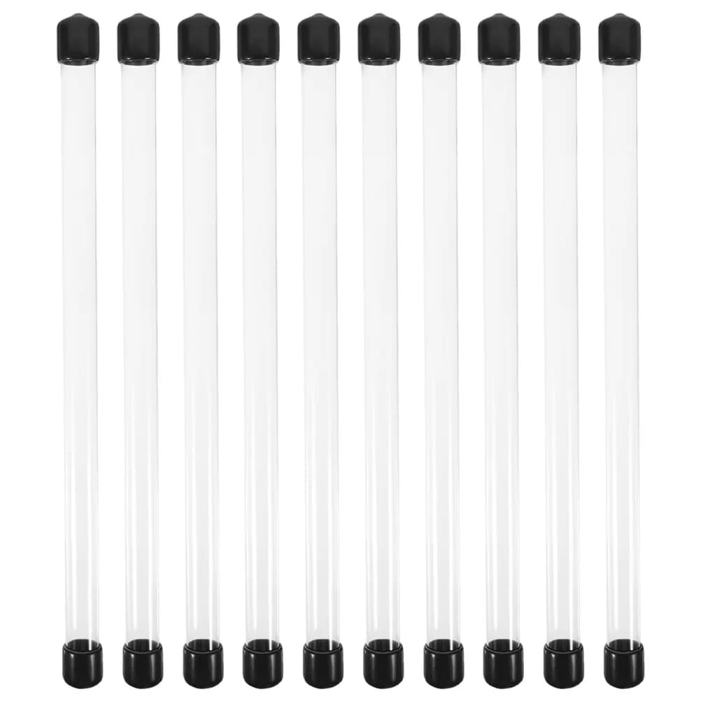 10 Pezzi Tubi Rigidi Trasparenti da Laboratorio, Lunghezza 230mm, Diametro 12mm, con Tappi Neri, Porta Bastoncini d'Incenso, Tubo Contenitore Rotondo in Plastica per Lavoretti Fai-da-Te