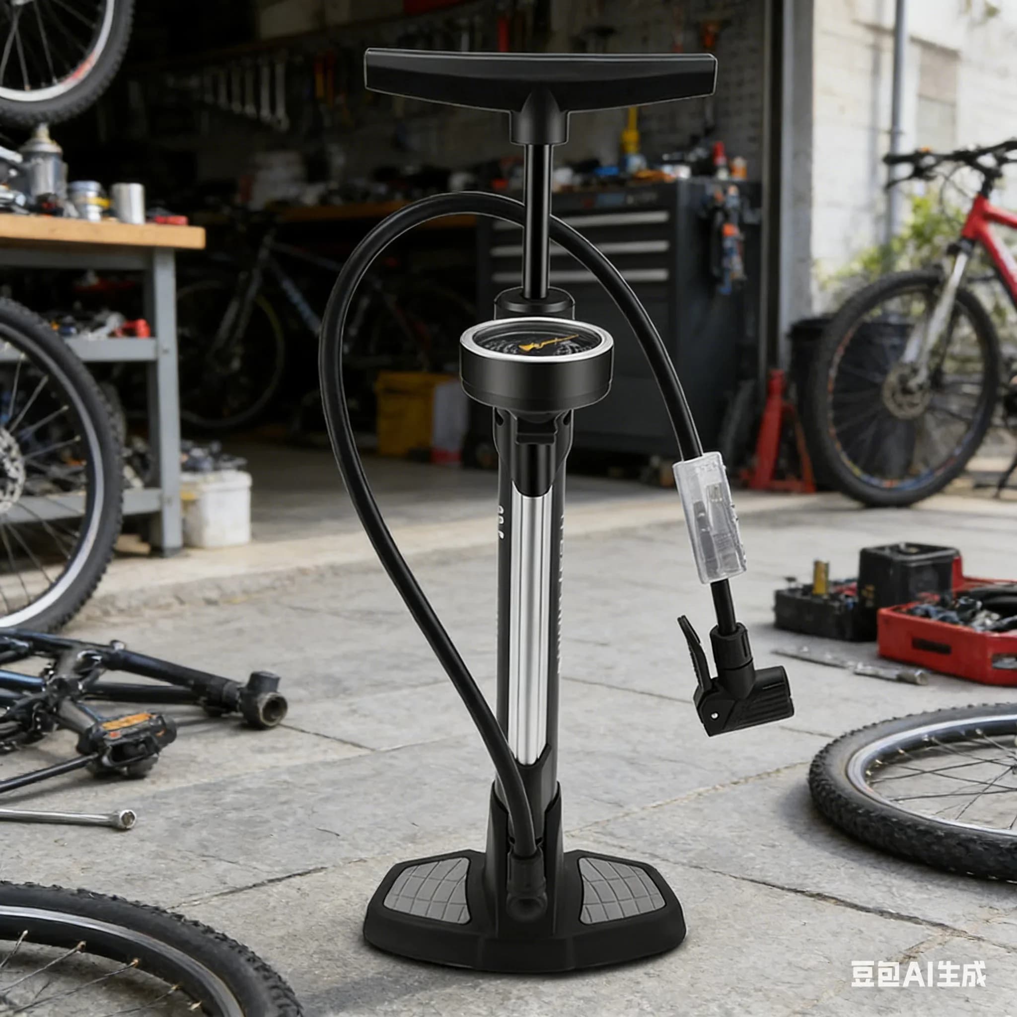 Pompa d'aria per bici verticale ad alta pressione con valvola di non ritorno, cilindro di gonfiaggio, ugello multifunzione, accessori gonfiabili per uso domestico