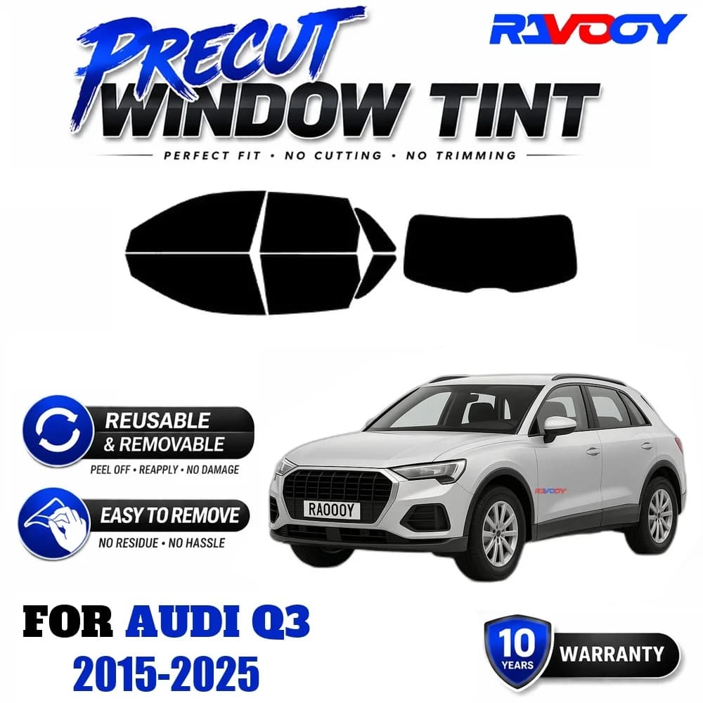 RAVOOY Precut Window Tint, Reusable Removable EPU Film, Custom Fit for Audi Q3 2015-2025, UV Heat Protection