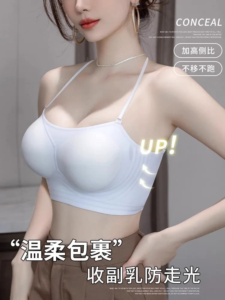 MOYISU Backless Halter Bra with Pads Cross Straps for Small Boobs, Volumizing Push Up Bralette, Strapless Plunge Dress Underwear
