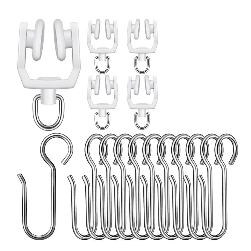 ABKY-Set di binari per tende da soffitto con 120 ganci e rulli - Ganci a S in metallo per doccia e rulli dritti e curvi