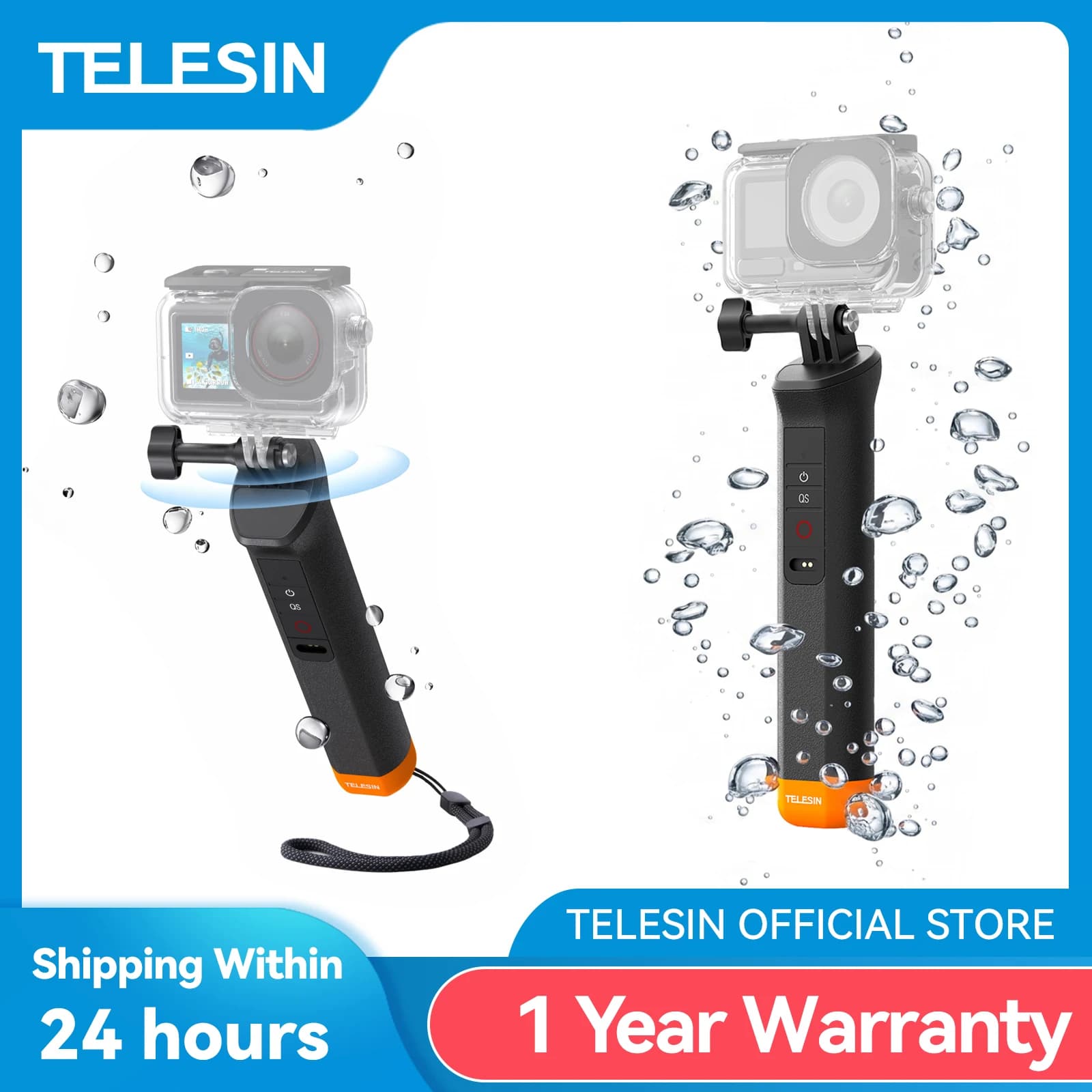 TELESIN Waterproof Diving Selfie Stick Buoyancy Bar Grip With Hand Strap Wireless Remote Control For DJI OSMO Action 6 5pro 4