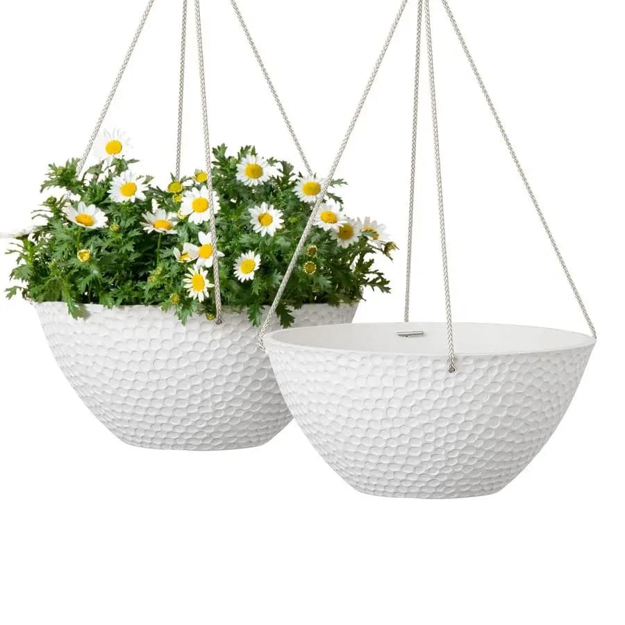 Hanging Planters for Outdoor Plants, Large Hanging Planter with Drain Holes, Outdoor Hanging Flower Pots, White Stone