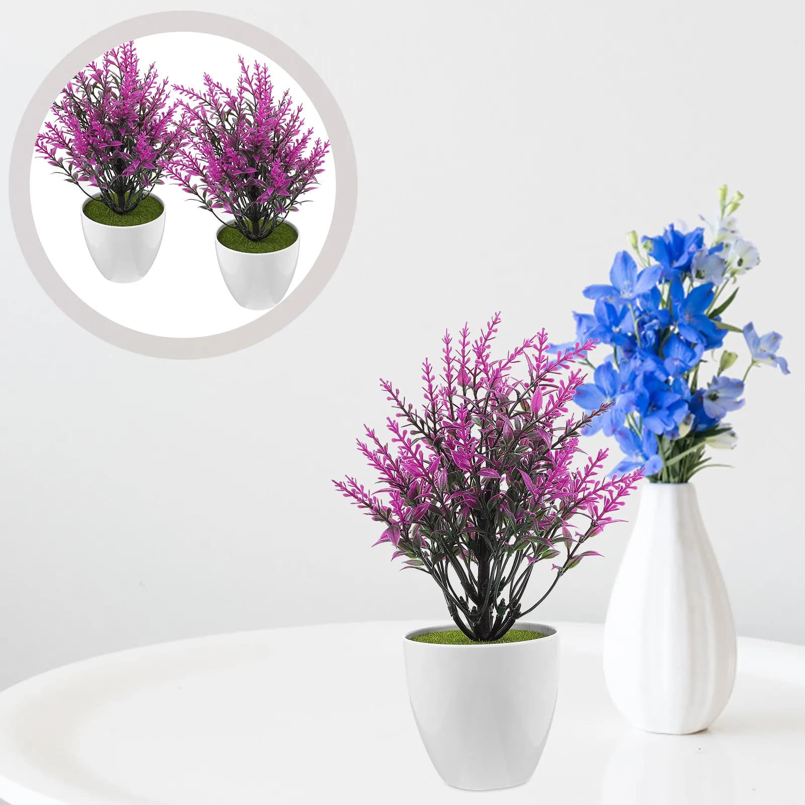 2Pcs Lifelike Artificial Bonsai Plant Decor Small Fake Potted Flower Plant for Home Office Study Restaurant Gift Decor