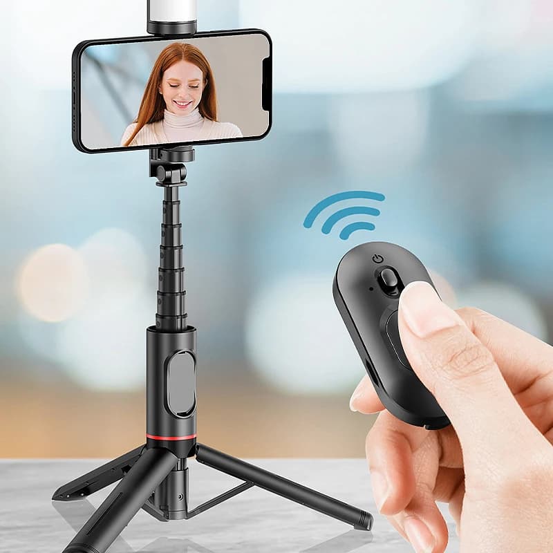 Treppiede telescopico per selfie stick per telefono Bluetooth wireless portatile Q12S con giunto cardanico multifunzionale per telefono cellulare con luce di riempimento