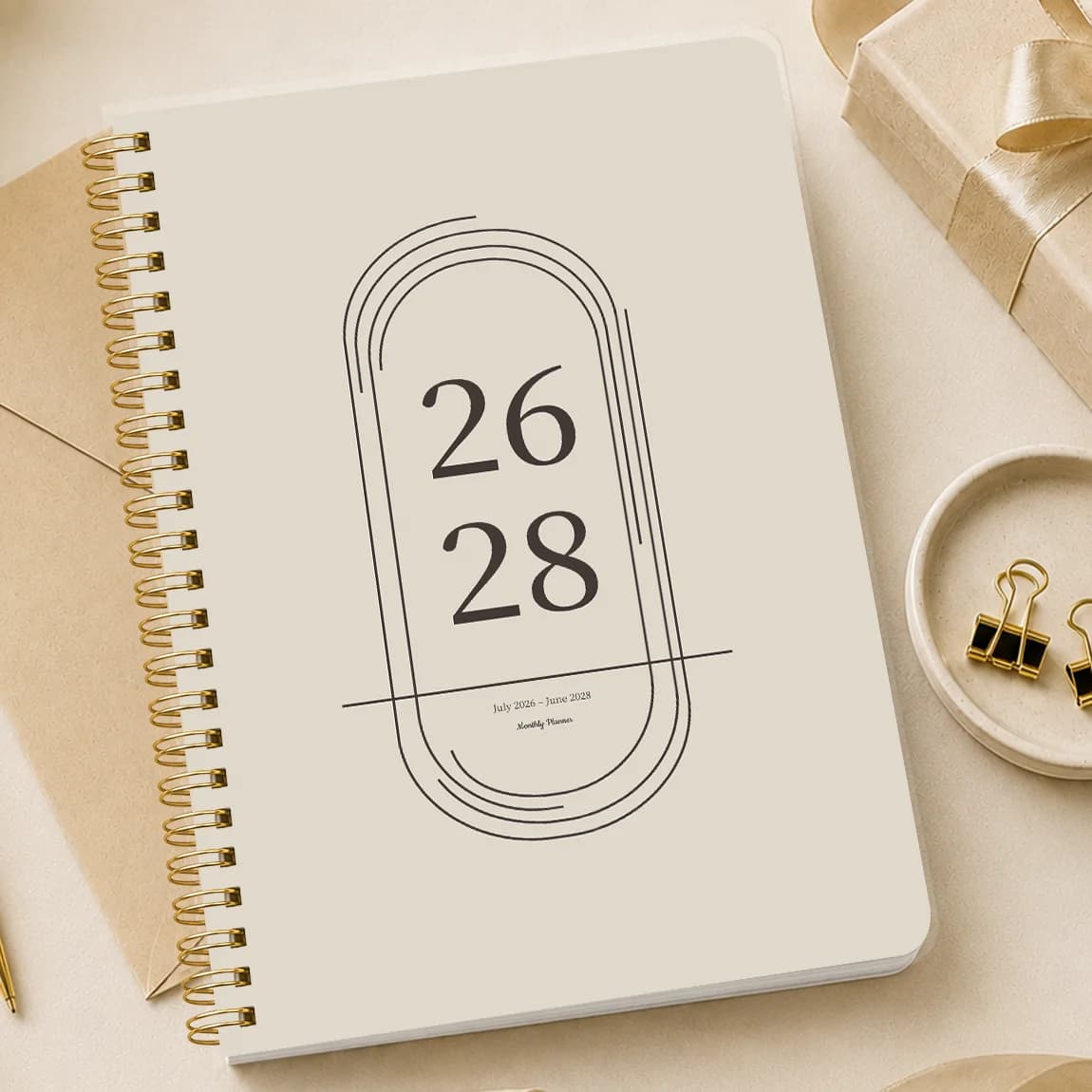 1PC Jul 2026-Jun 2028 Monthly Planner, A5 Beige Spiral Agenda Notebook, Calendar Organizer with Notes Pages