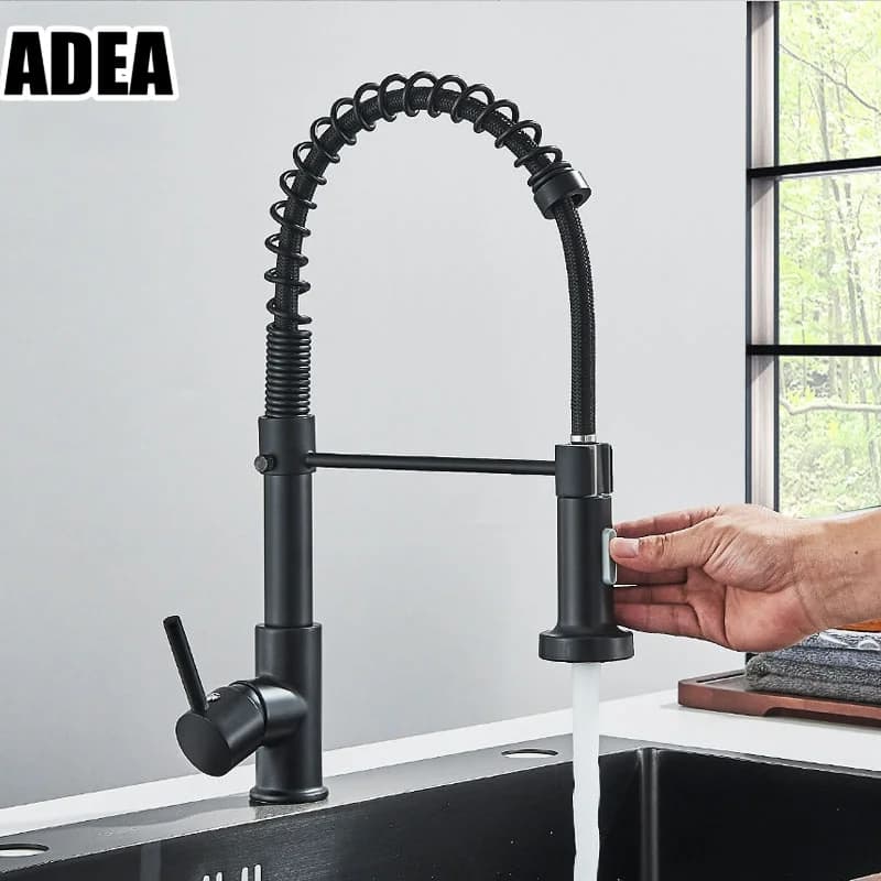 Rubinetto da Cucina ADEA Nero Opaco, Miscelatore da Piano con Rotazione a 360 Gradi, Doccetta Estraibile, Rubinetteria per Lavello con Acqua Calda e Fredda