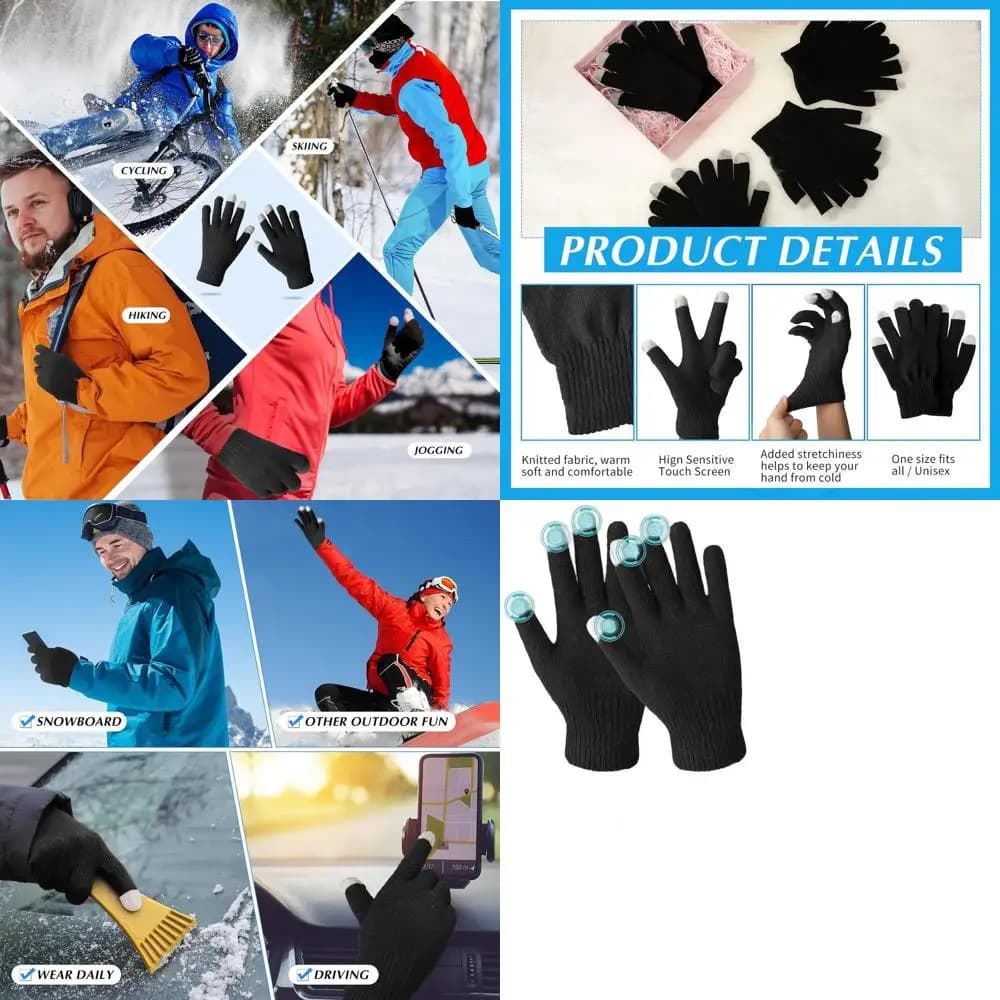 Handepo 100 Paia Guanti Invernali Guanti Touchscreen Caldi Maglia Elastica Multicolor per Uomo Donna per Guida Ciclismo Escursionismo