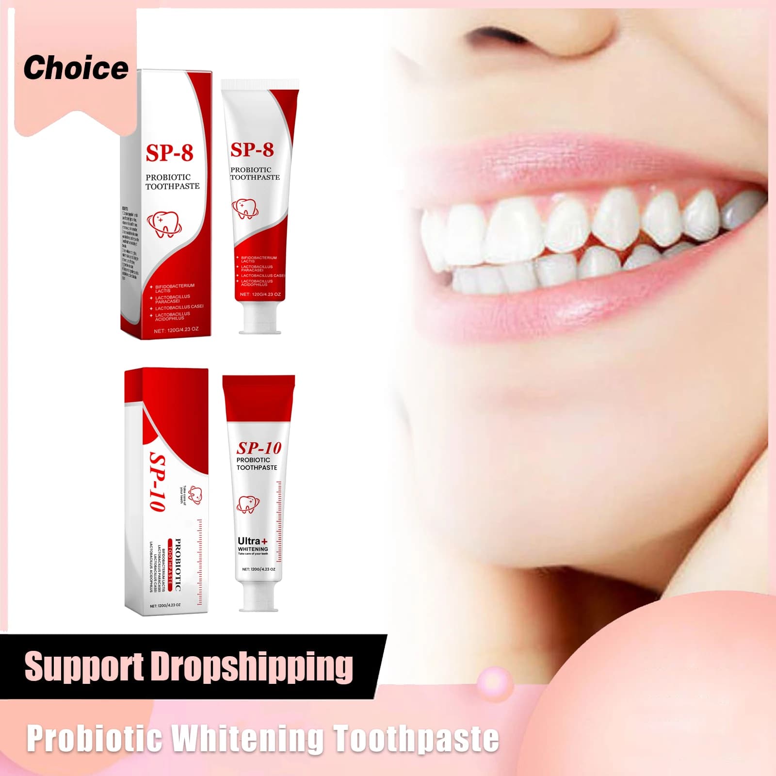 Dentifricio sbiancante probiotico Sp 10 Rimuove gli anni di macchie Sapore di menta senza fluoro Alito fresco Protezione dei denti sensibile
