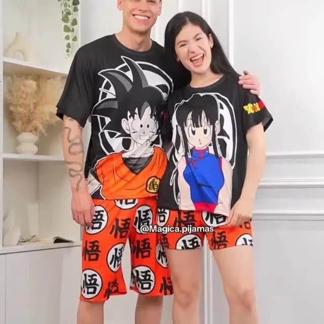 Set Pigiama Unisex Dragon Ball Z Goku & Chi Chi, Abbigliamento da Notte Estivo ad Asciugatura Rapida, Morbido e Traspirante, Regalo Anime