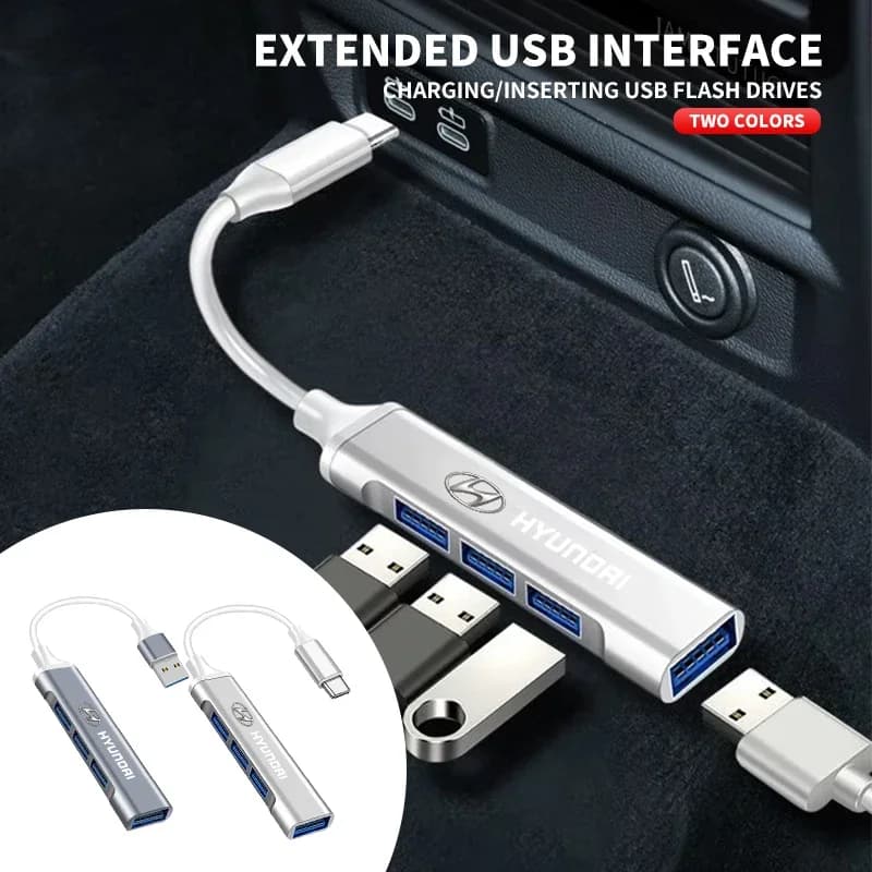 Hub USB per auto, splitter, docking station, caricatore di tipo C, accessori interni per Hyundai Kona Creta Santa Fe Coupe Genesis Equus
