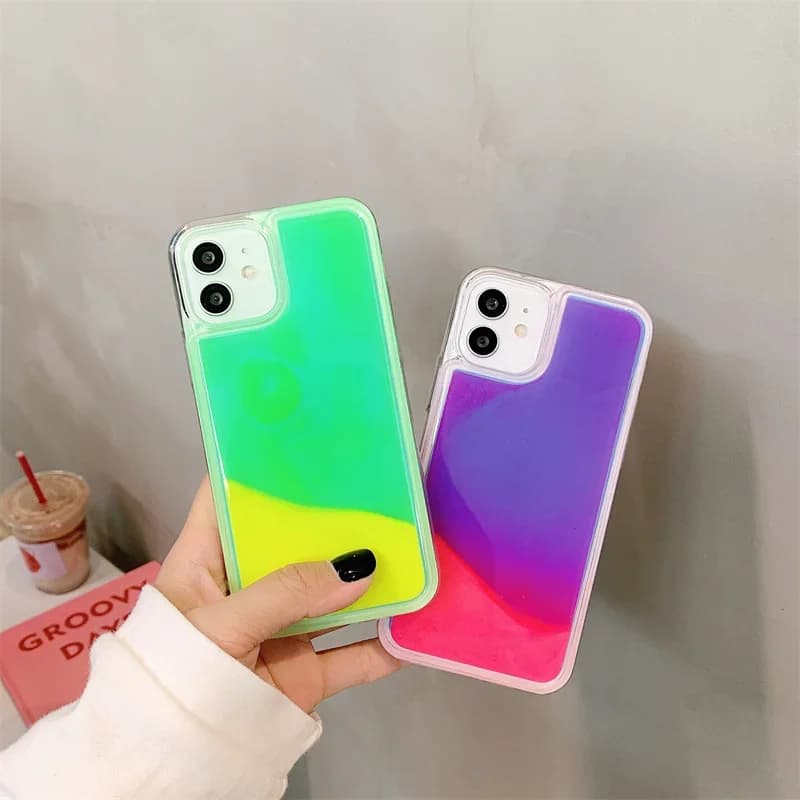 Case with bright yellow bright sands for iPhone 14 15 16 17 Pro Max Cover for phone Night light liquid Fonda Arena Movediza Shell