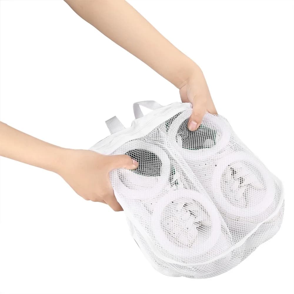 Sacchetto per Bucato in Rete di Poliestere, Grande, Bianco, Pieghevole, con Design Appendibile, per Campeggio