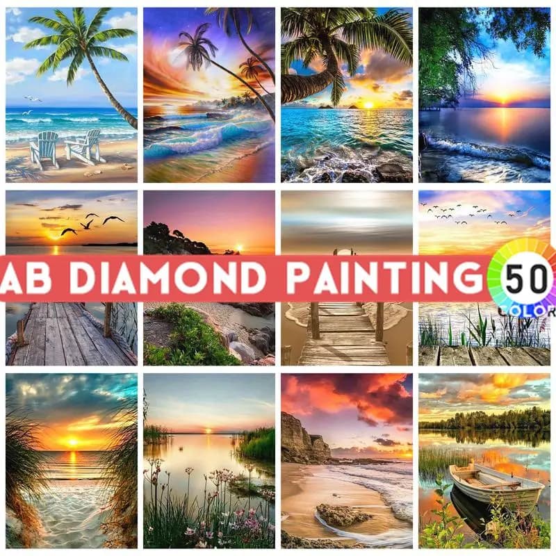 AB Drill Crystal Diamond Painting Sea Landscape Full Square Round Cross Stitch mosaico ricamo Wall Decors regalo