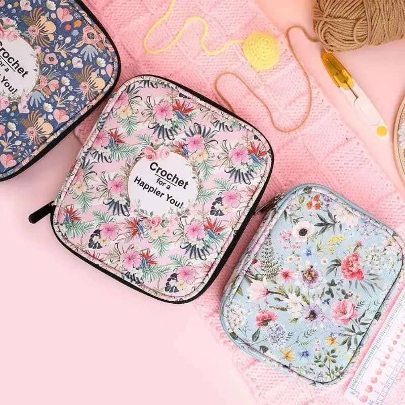 Floral Hand Knitting Kit, Crochet Hook Zip Waterproof Storage Bag, DIY Printing Storage Bag, Jumper Needle Set Storage Bag