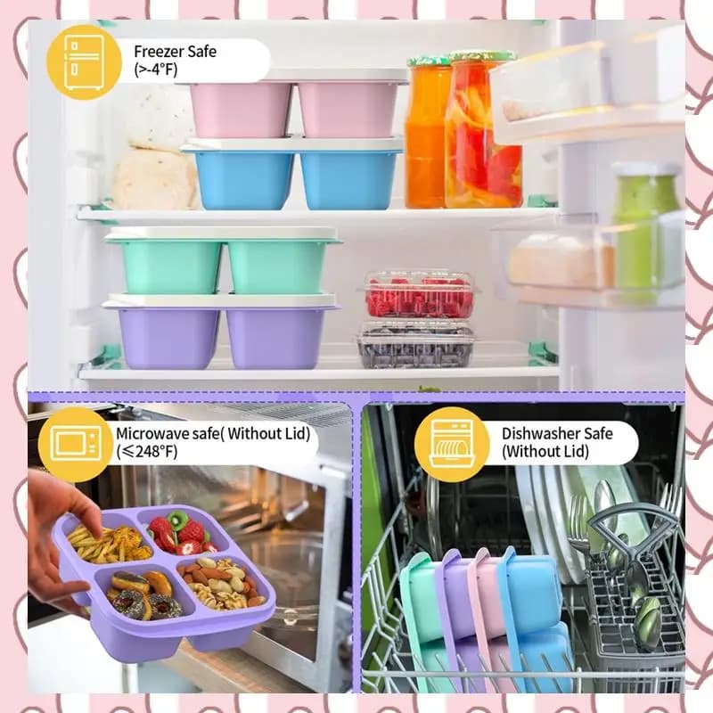 Contenitori per la preparazione dei pasti HHTL (confezione da 4), portapranzo Bento a 4 scomparti, contenitori riutilizzabili per la preparazione degli alimenti durevoli