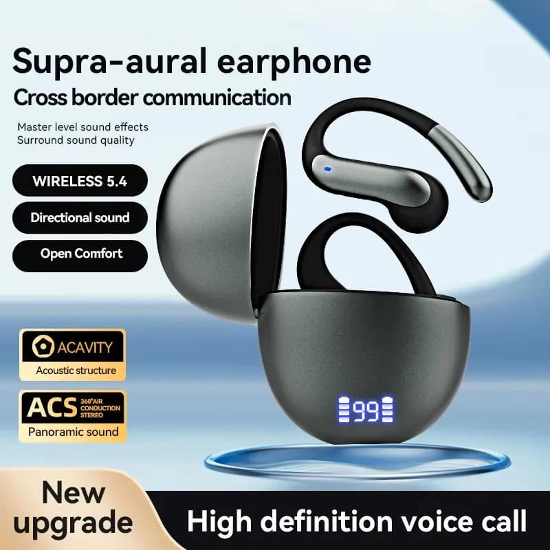 Auricolari Bluetooth Wireless K10 TWS con Design Over-Ear, Forma Ovale, Custodia di Ricarica alla Moda, Comodi e Discreti