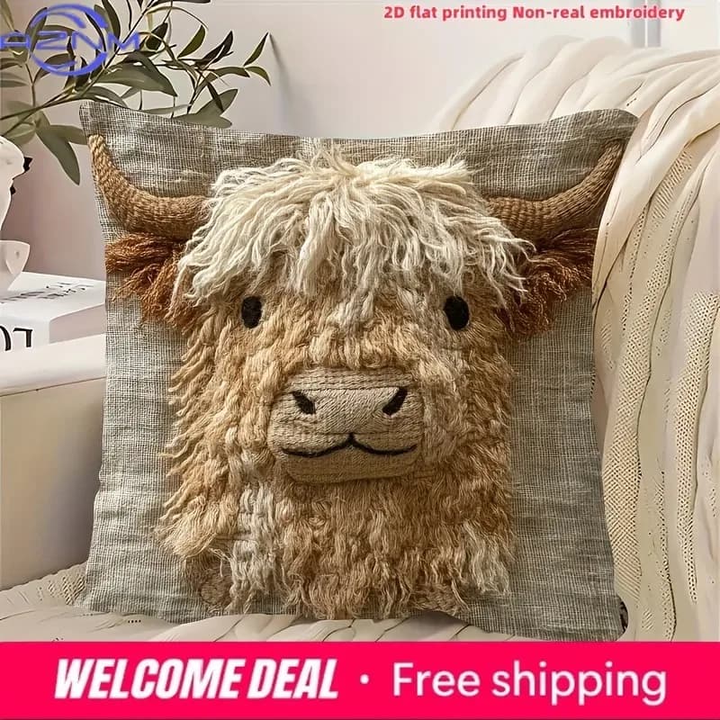 Fodera per cuscino con stampa piatta 2D con design simpatico di mucca delle Highland, per decorazioni per la casa, fodera per cuscino per divano, decorazioni per la casa, stampa 2D