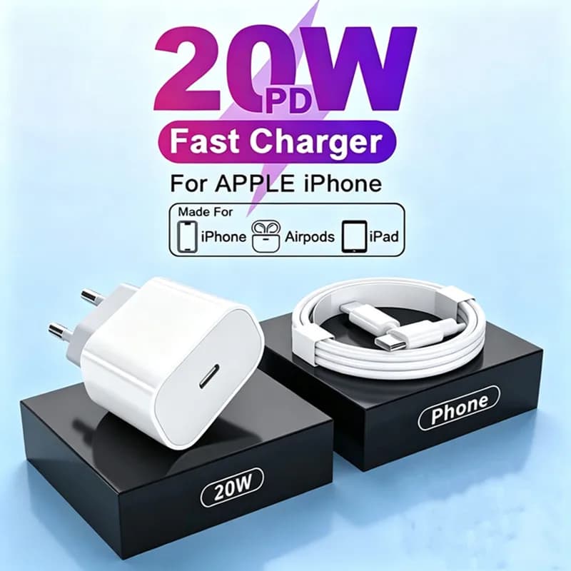 Caricabatterie USB PD 20W per iPhone, Caricatore Rapido per iPhone iPad Samsung OnePlus, Adattatore a Ricarica Veloce con Cavo Type-C, Spina EU/US
