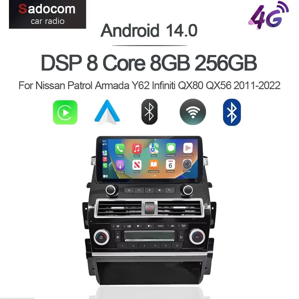 1920*720 CarPlay Android 14 Lettore Multimediale Per Auto Radio Navigazione GPS WiFi Per Nissan Patrol Armada Y62 Infiniti QX80 2011-2022