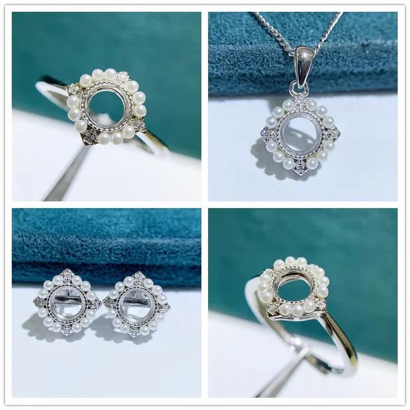 MeiBaPJ 5mm/6mm Round Stones Jewelry Set with Beads Support Earrings 3 Pieces Bridal Jewelry Dress for Women