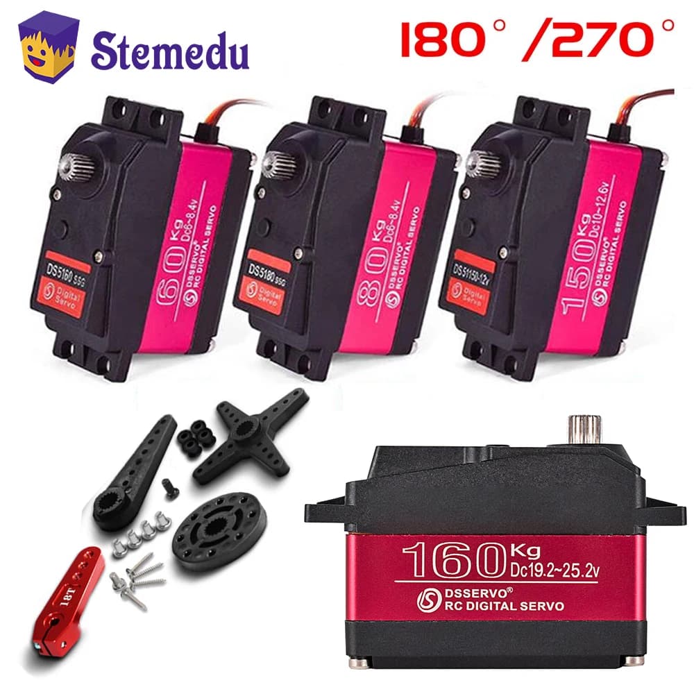 60/80/150/160KG DS5160 DS5180 DS51150 DS51160 Digital Metal Gear Robot RC 1/5 Servo impermeabile ad alta coppia IP67 18T Servos Arm